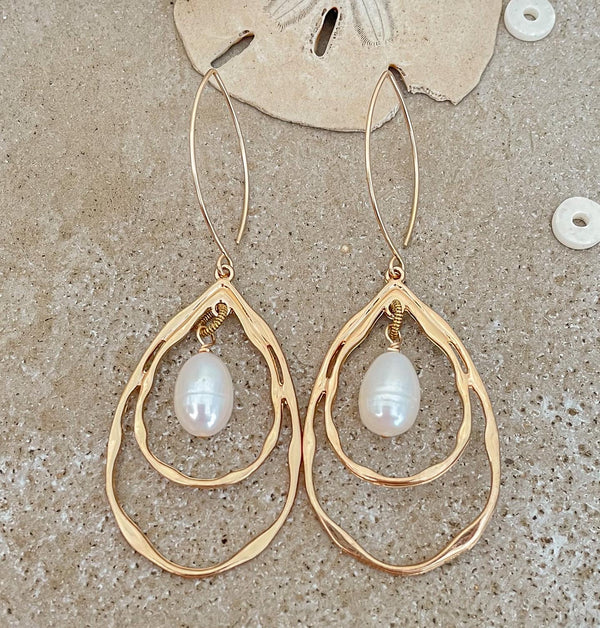 Gold & Pearl Double Teardrop Earrings
