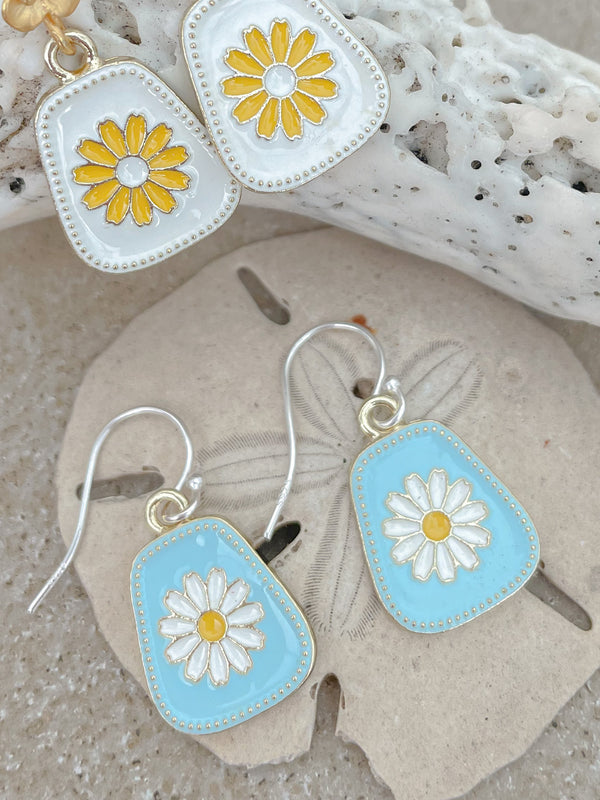 Blue Daisy Drop Earrings