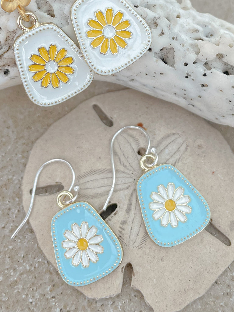 Blue Daisy Drop Earrings