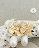 Gold Butterfly & Pearl Drop Earrings
