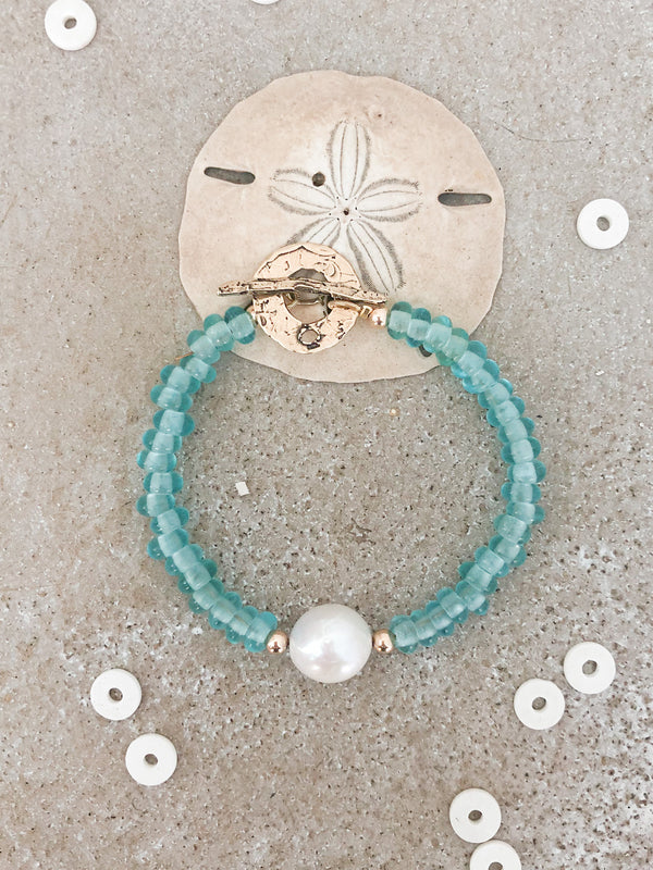 Summer Dream Bracelet - Aqua and Pearl