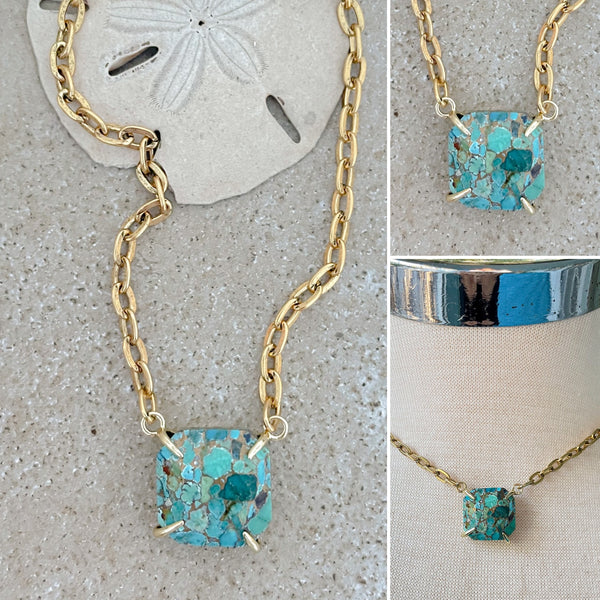 Turquoise Gold Pendant Necklace