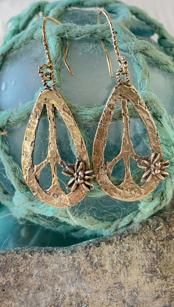 Gold Bronze Peace Drop Earrings