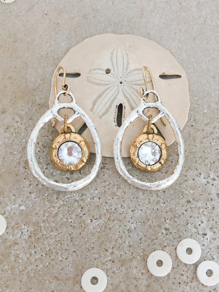 Mixed Metal Crystal Drop Earrings