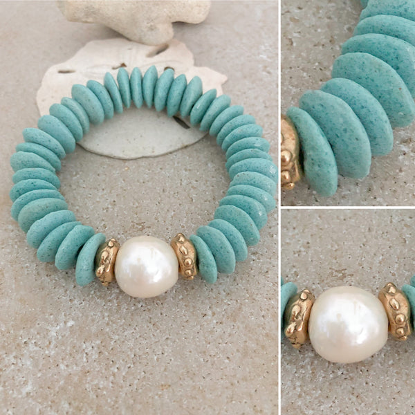 Turquoise Glass & Baroque Pearl Bracelet