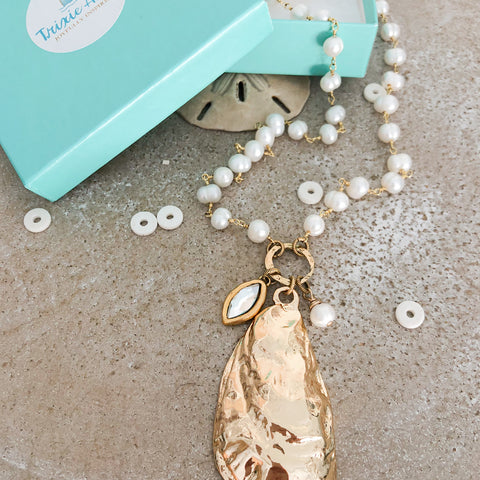 Fresh Water Pearl & Oyster Pendant Necklace