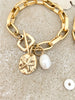 Gold Link Starfish & Pearl Charm Bracelet