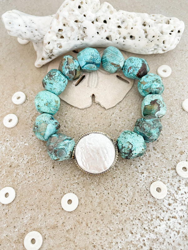 Chunky Agate Pearl Statement Bracelet