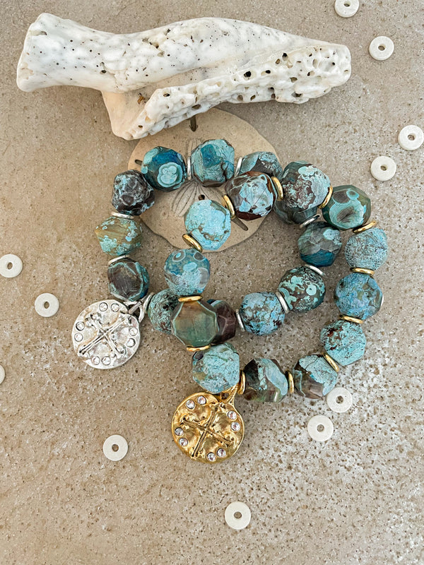 Chunky Turquoise Gold or Silver Charm Bracelet