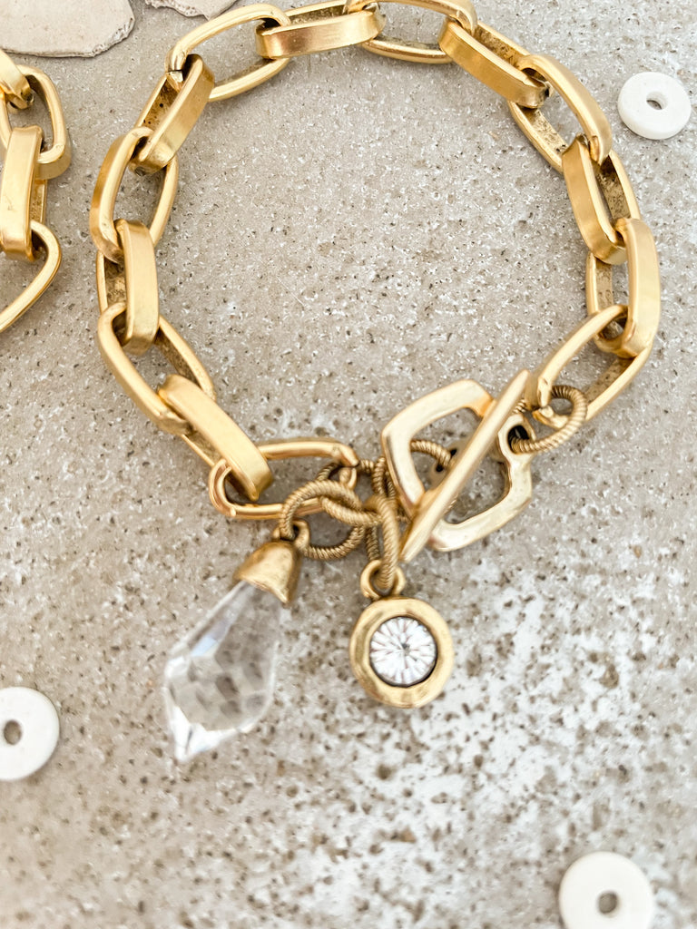 Gold Link Crystal Charm Bracelet