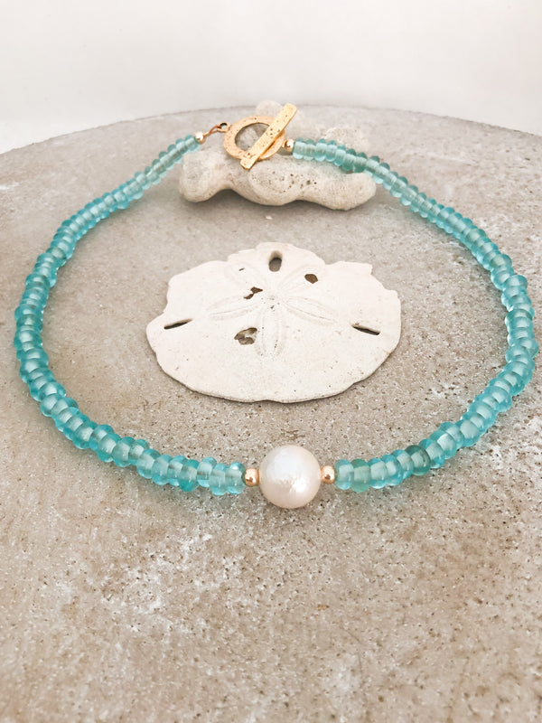 Summer Dream Necklace - Aqua and Pearl
