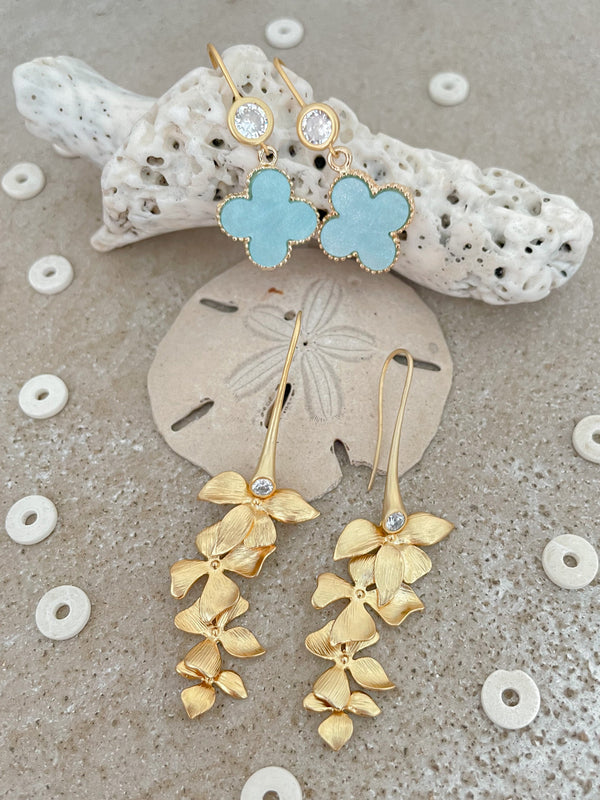 Gold Triple Flower Drop Earrings