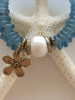 Blue Glass And Pearl Flower Charm Bracelet