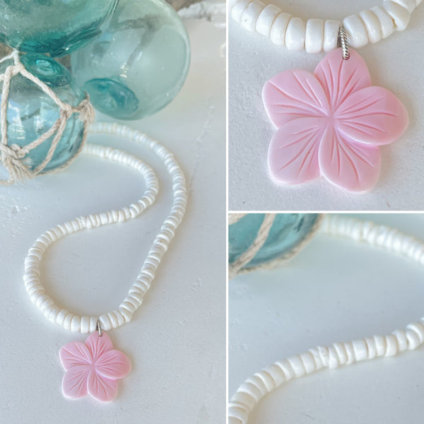 Island Chic Puka Shell & Pink Conch Flower Necklace