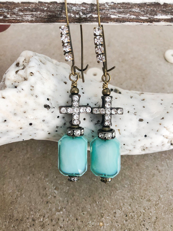 Aqua Milk Glass Drop Earrings