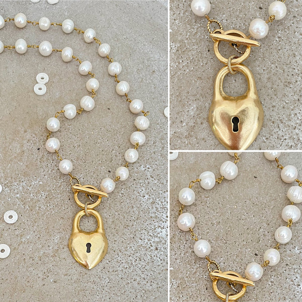 Fresh Water Pearl Heart Lock Necklace