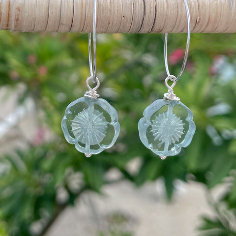 Silver Hoop Flower Drop Earrings