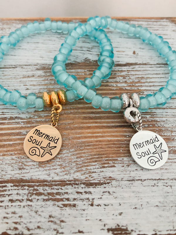 Aqua Glass Silver Mermaid Soul Charm Bracelet