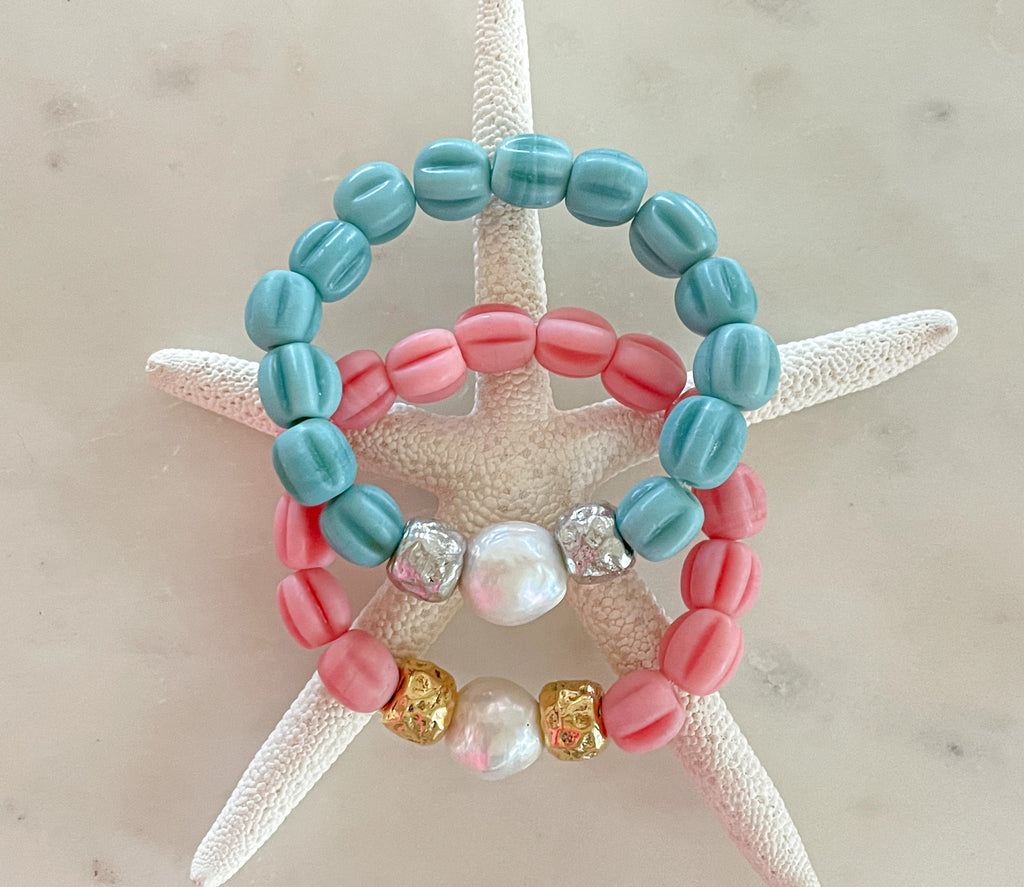 Watermelon or Aqua Pearl Statement Bracelet