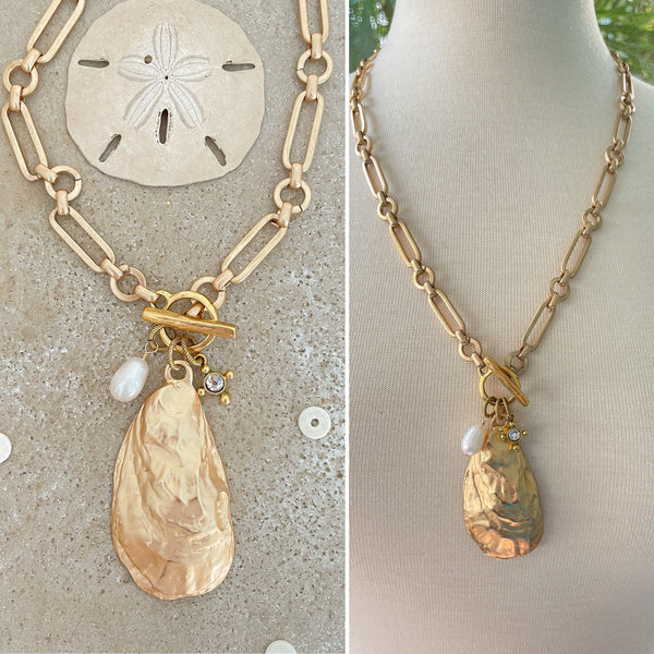Gold Oyster Pendant Necklace