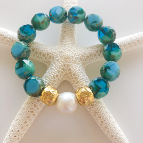 Seaside Bracelet - Glass & Baroque Pearl