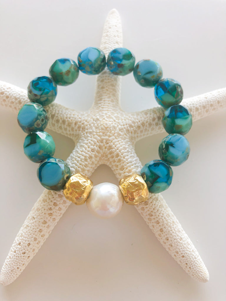 Seaside Bracelet - Glass & Baroque Pearl