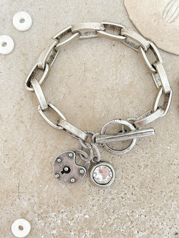Silver Link Crystal Charm Bracelet