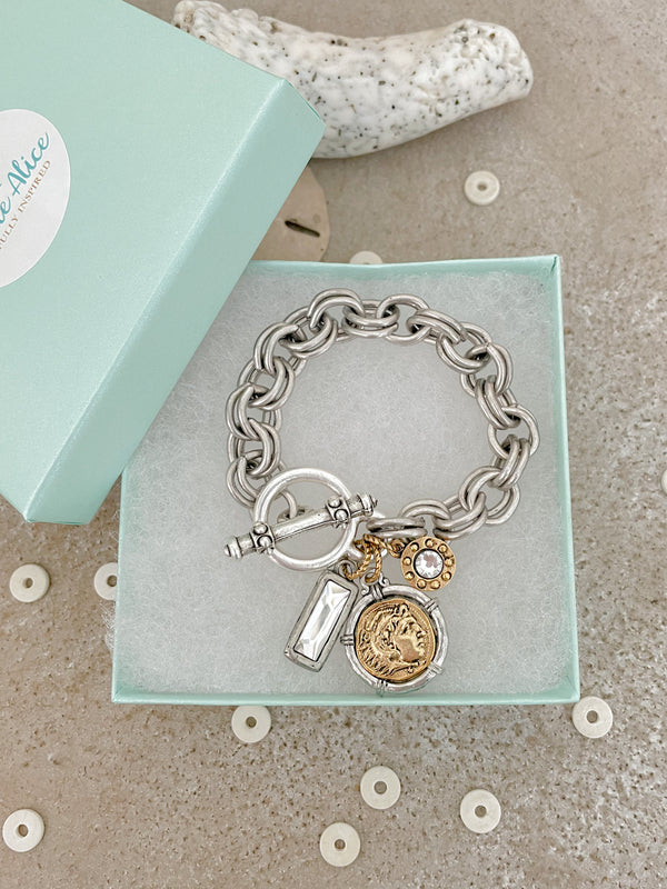 Chunky Mixed Metal Coin Charm Bracelet